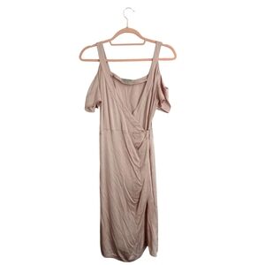 All Saints blush viscose wrap cold shoulder silky mini dress